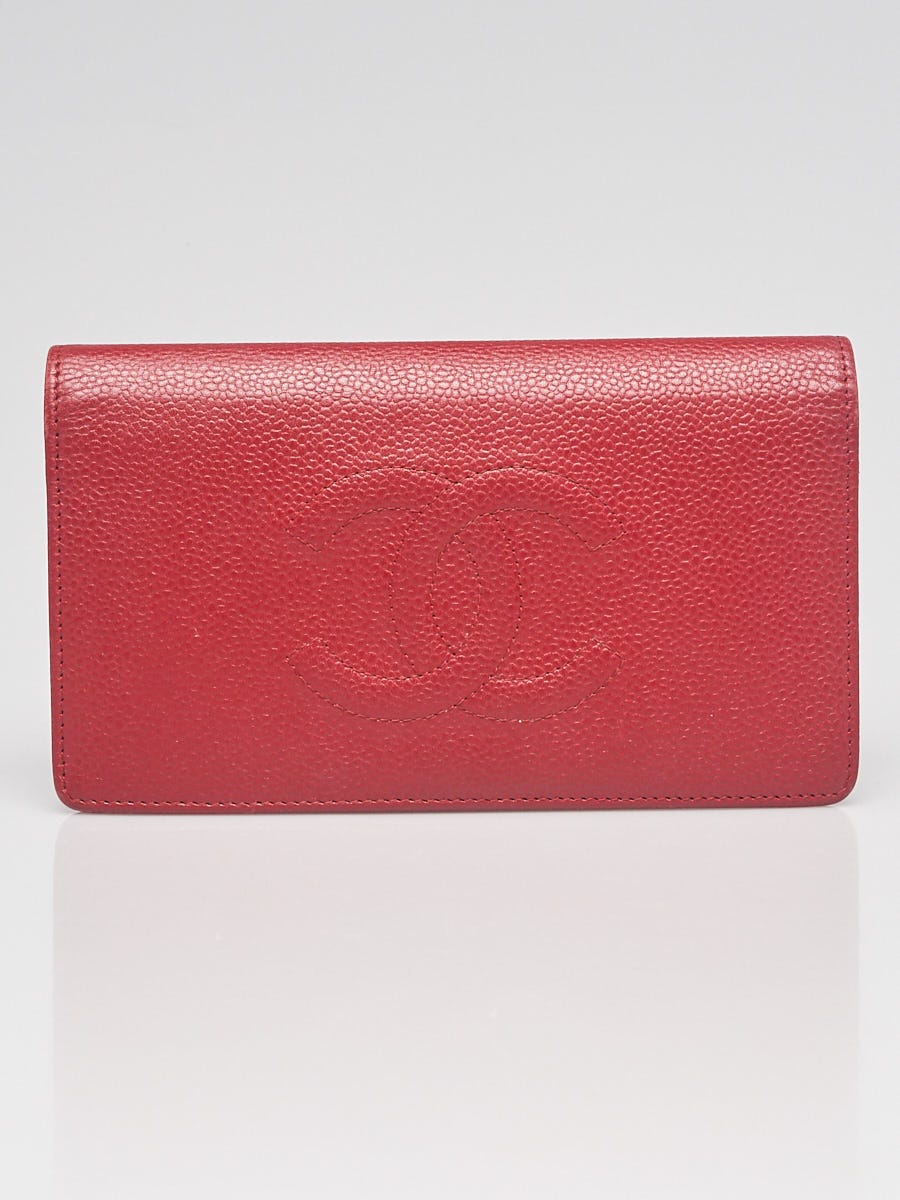 Chanel Red Caviar Leather CC Timeless L Yen Wallet - Yoogi's Closet