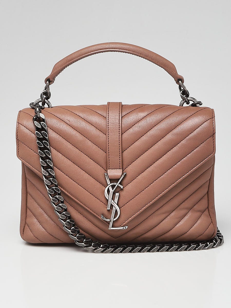 Yves Saint Laurent Dark Beige Quilted Leather Monogram Medium