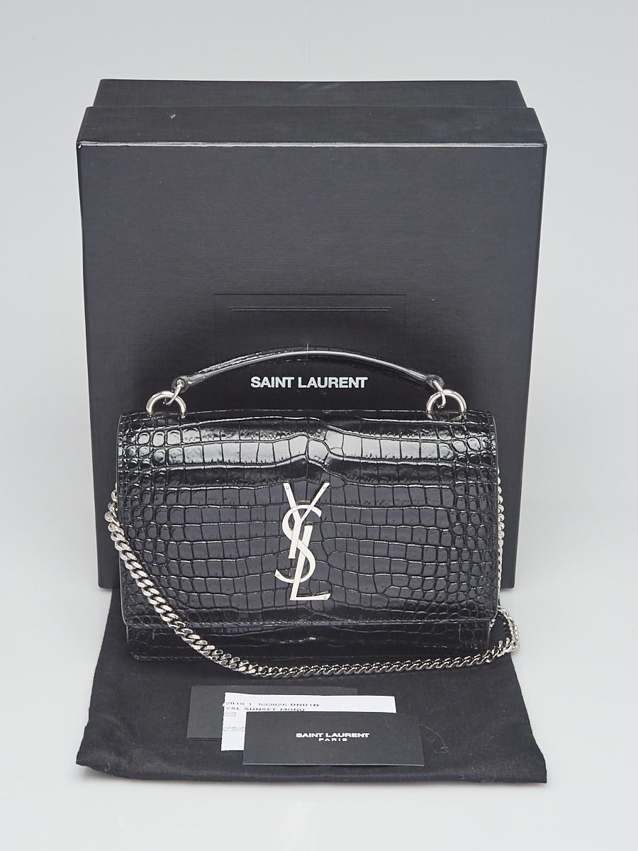 Saint Laurent Sunset Chain Wallet In Crocodile Embossed Shiny Leather
