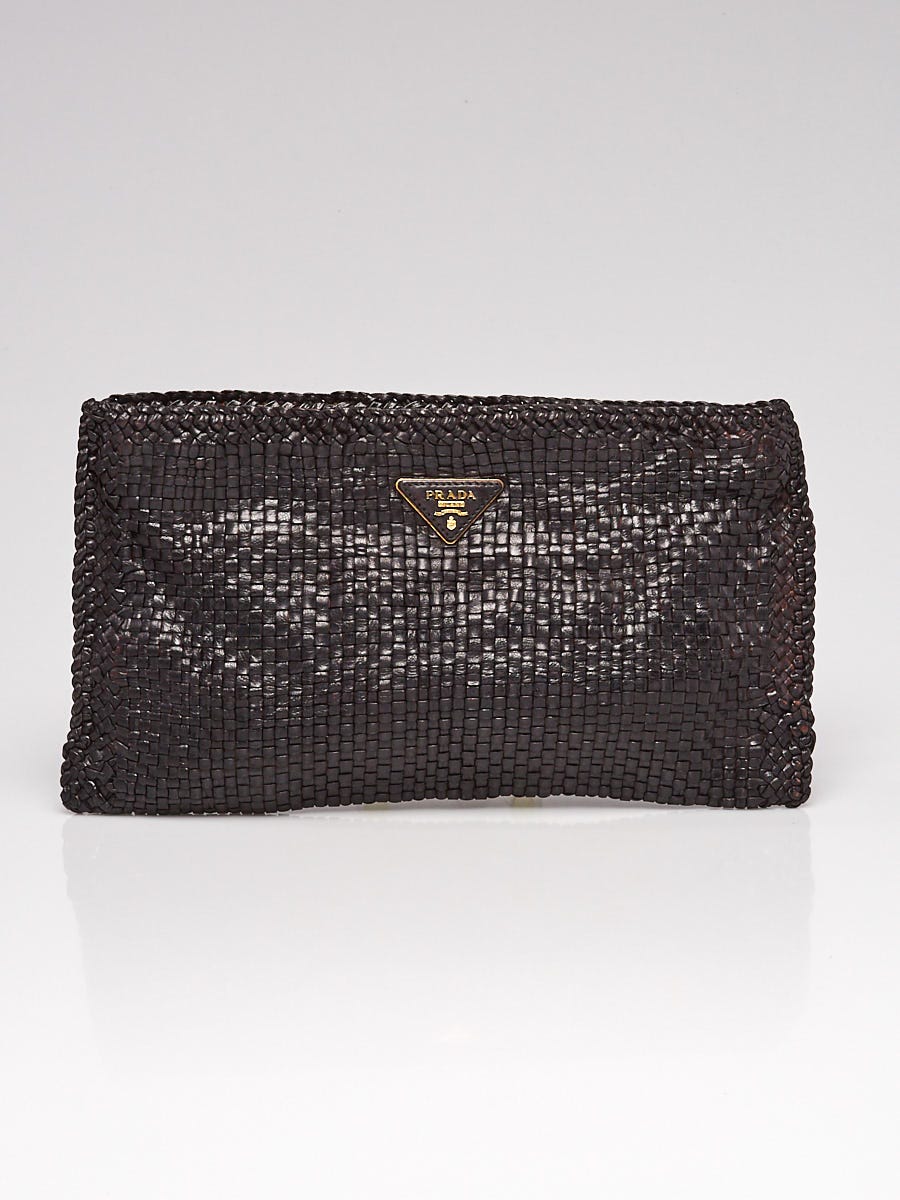 Prada Black Woven Madras Goatskin Leather Clutch Bag Yoogi s Closet