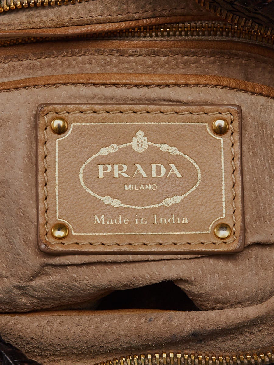Prada Red/Brown Woven Goatskin Leather Madras Bag BN2115 - Yoogi's Closet