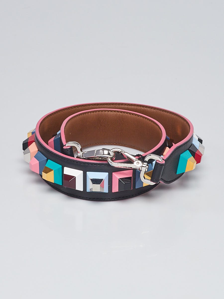 Fendi Black Multicolor Leather and Plexiglas Studs Strap You