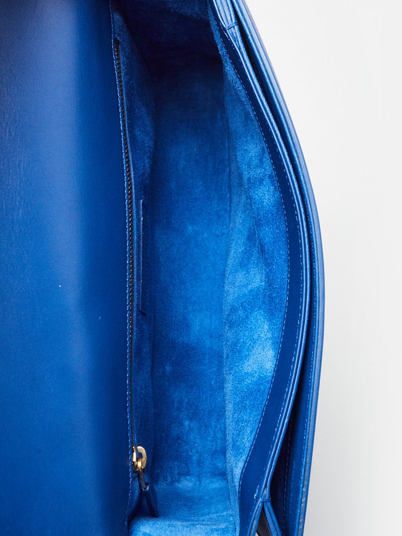 Yves Saint Laurent Blue Smooth Calfskin Leather Monogramme Sac