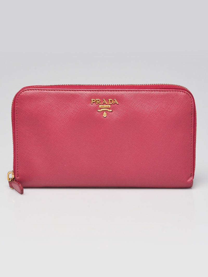 Prada Pink Saffiano Leather Zip Wallet - Yoogi's Closet