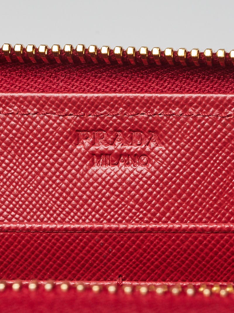 Prada Red Saffiano Leather Zip Wallet | Yoogi's Closet
