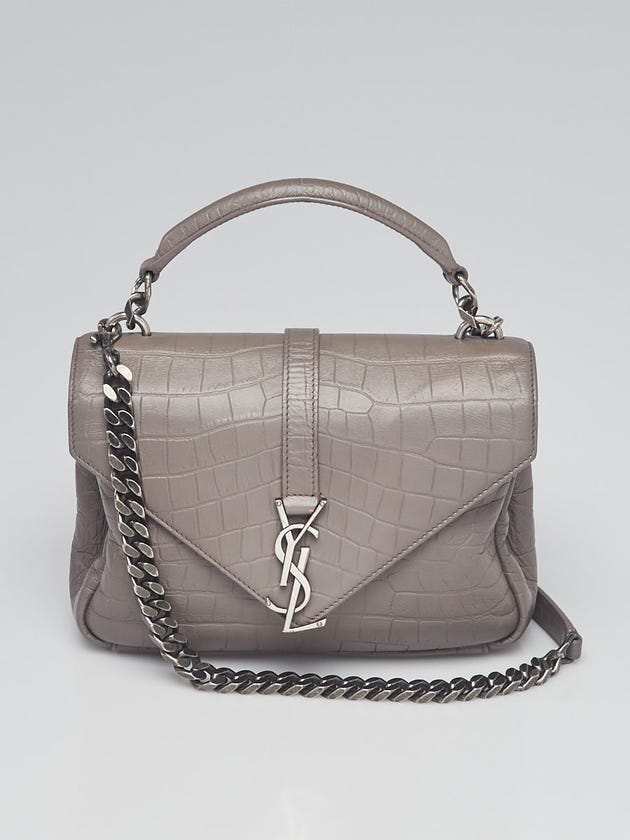 Yves Saint Laurent Grey Croc Embossed Leather Monogram Medium College Bag