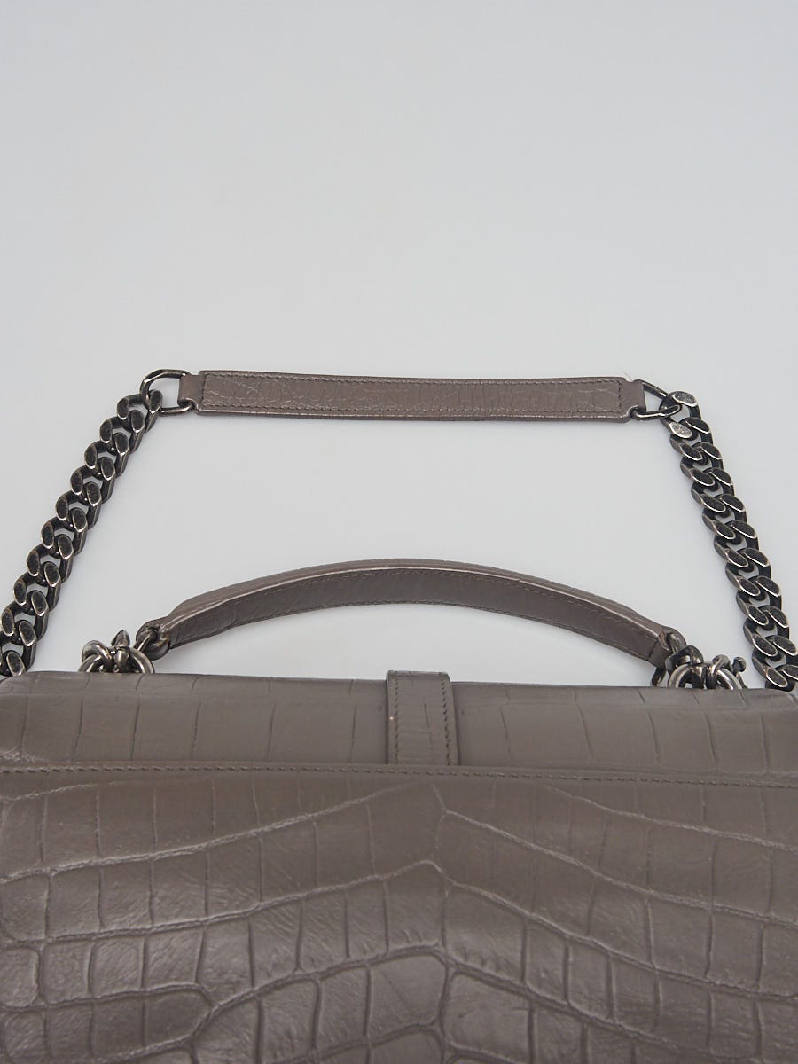 Yves Saint Laurent Grey Croc Embossed Leather Monogram