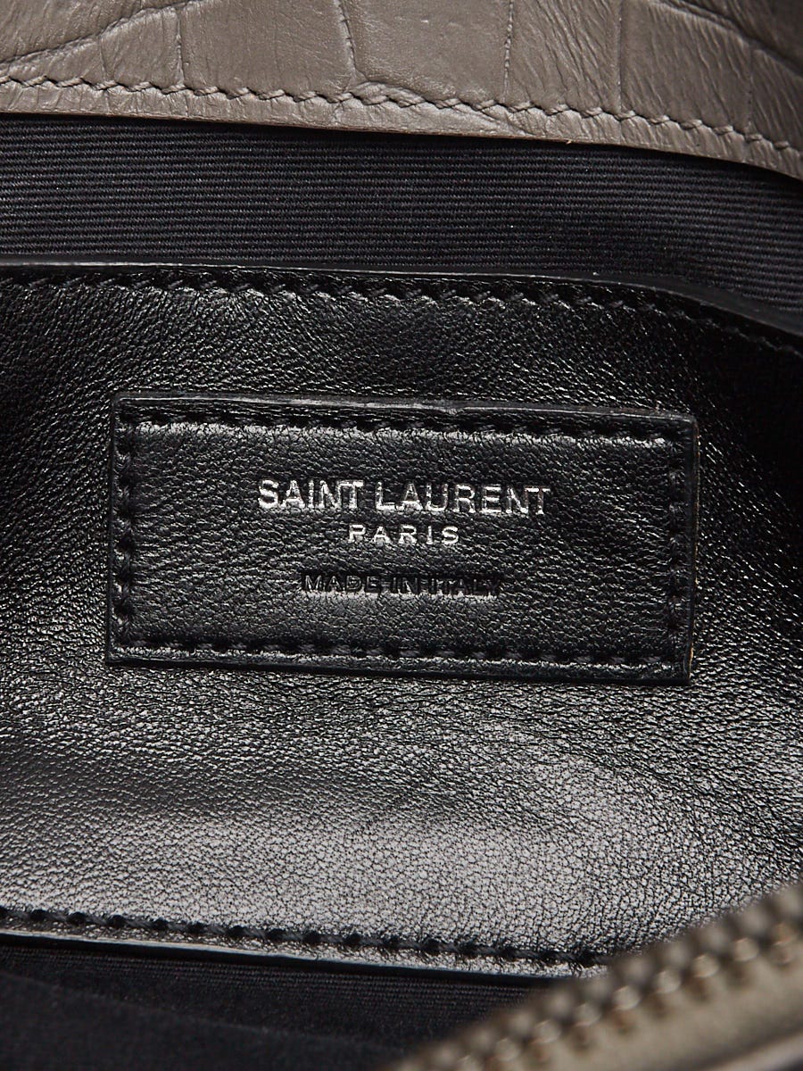 Yves Saint Laurent Grey Croc Embossed Leather Monogram