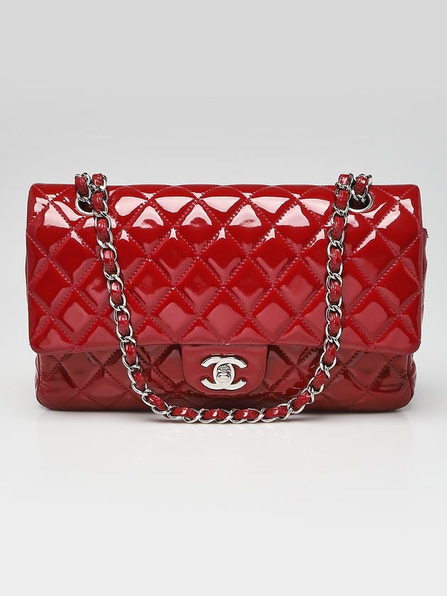 Chanel Red Quilted Patent Leather Classic Medium Double Flap Bag