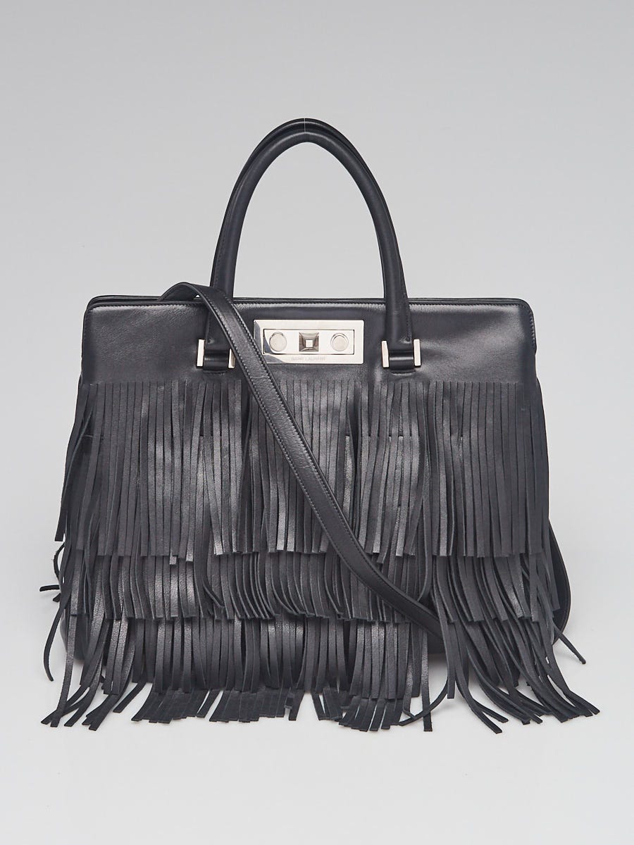 Yves Saint Laurent Black Leather Trois Clous Fringe Top Handle Tote Bag