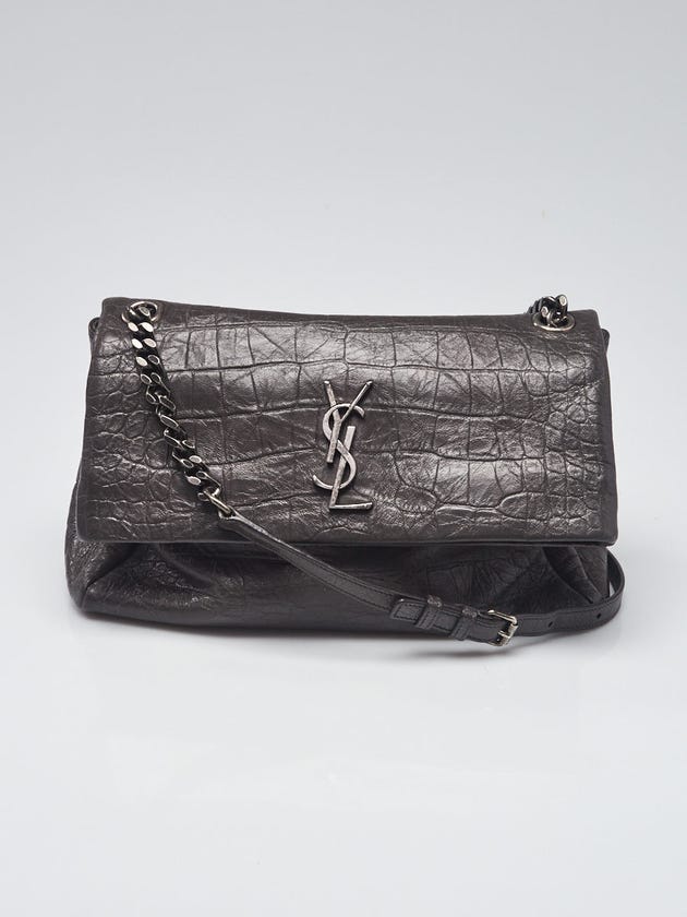 Yves Saint Laurent Grey Crocodile Embossed Leather West Hollywood Medium Shoulder Bag