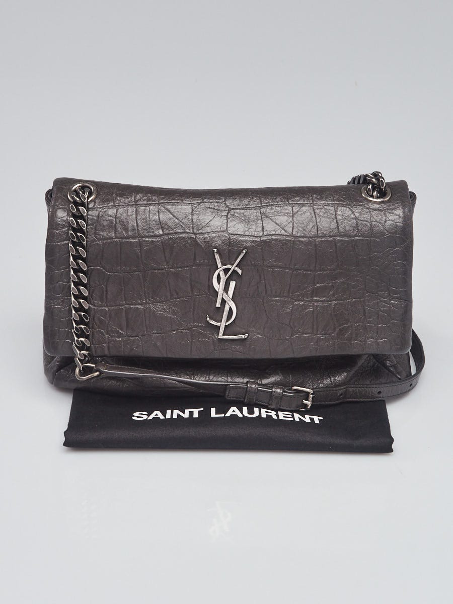Yves Saint Laurent Grey Crocodile Embossed Leather West Hollywood
