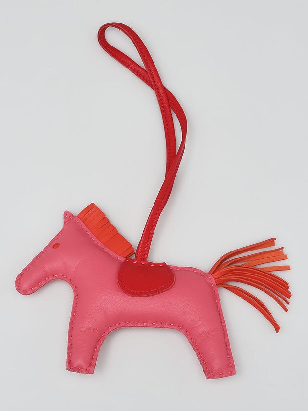 Hermes Rose Azalee/Orange Poppy/Rouge Indien Milo Lambskin Leather GriGri Rodeo GM Bag Charm