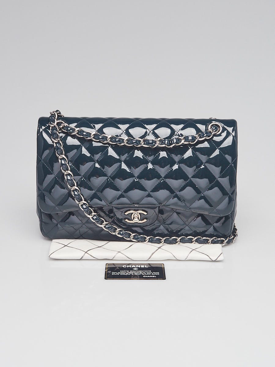 Chanel Blue Quilted Patent Leather Classic Jumbo Double Flap