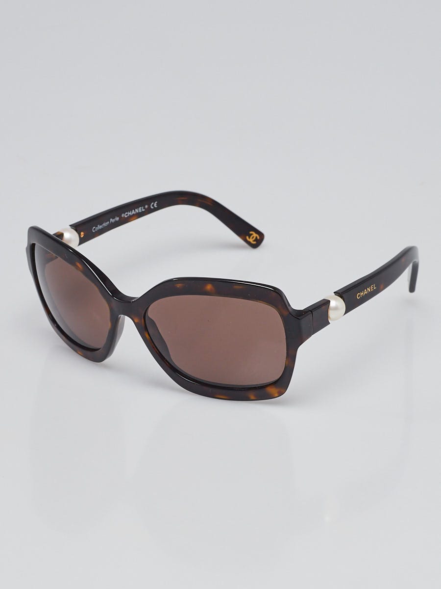 Chanel Tortoise Shell Frame Brown Tint Pearl Sunglasses 5132-H