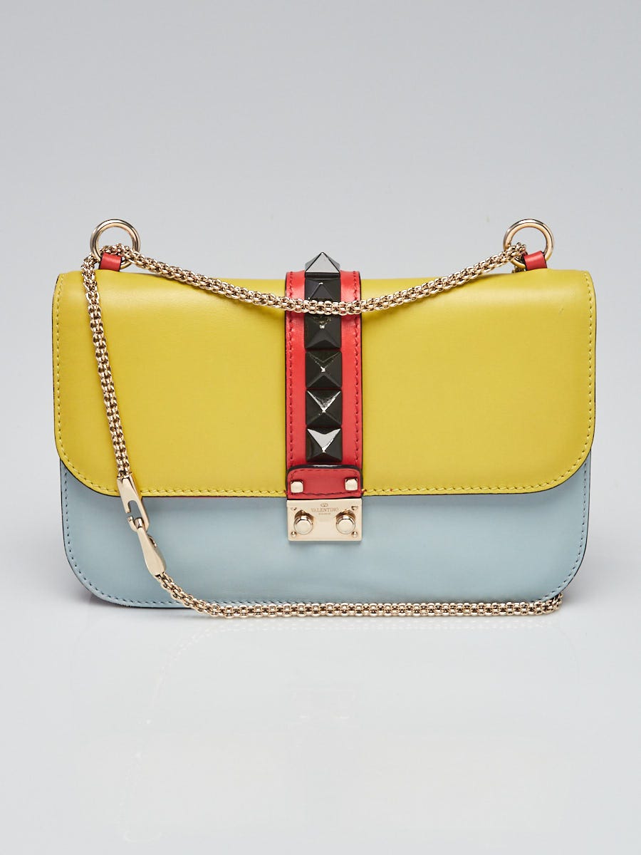 Valentino Multicolor Smooth Leather Rockstud Glam Lock Medium Flap Bag