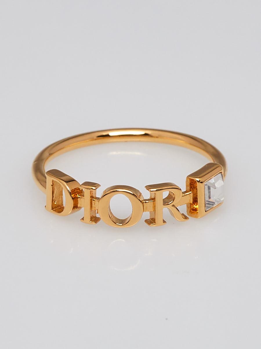 Christian Dior Gold Finish Metal and White Crystal Dio R evolution Ring Size 6 .25 Yoogi s Closet