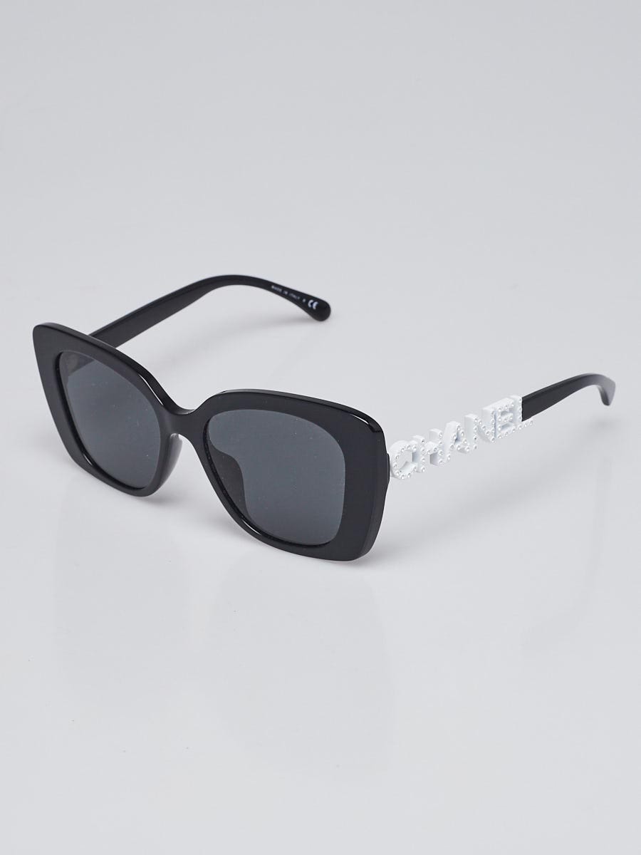 Chanel Black Acetate Rhinestones Square Frame Logo Sunglasses