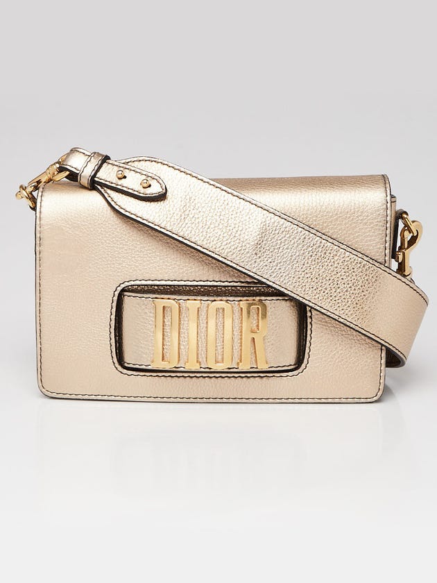 Christian Dior Gold Pebbled Calfskin Leather Dio(r)evolution Flap Bag