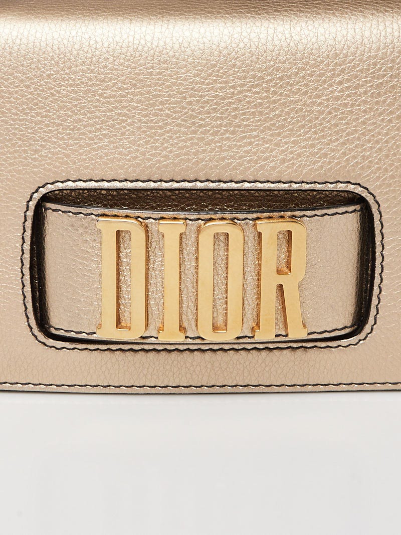 Christian Dior Gold Pebbled Calfskin Leather Dio r evolution Flap