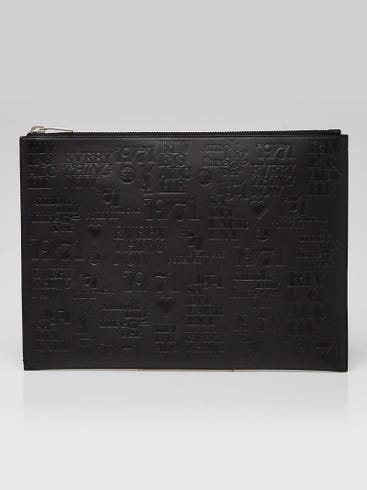 Yves Saint Laurent Black Embossed Leather Rider iPad Clutch Bag