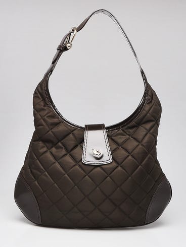 Burberry Green/Brown Quilted Nylon Brook Hobo Bag