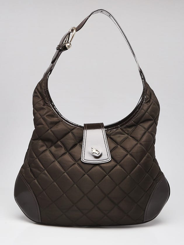 Burberry Green/Brown Quilted Nylon Brook Hobo Bag
