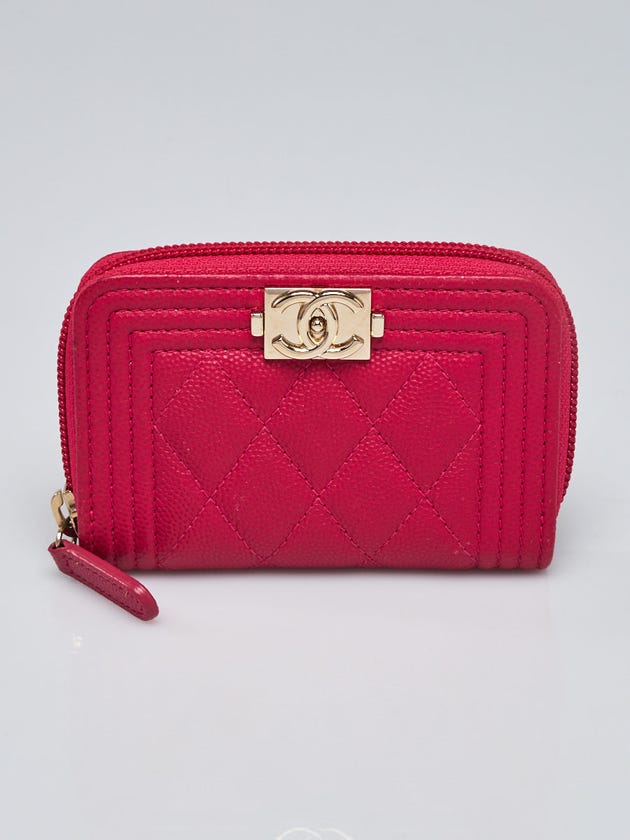 Chanel Fuchsia Quilted Caviar Leather Boy Zip Coin Purse
