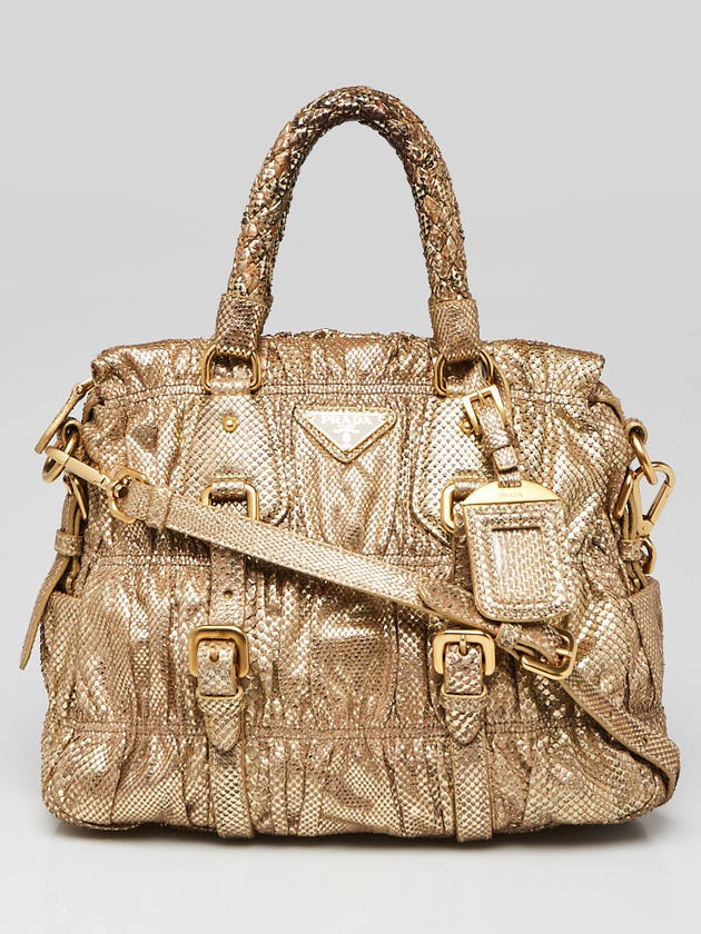 Prada Gold Python Gaufre Braided Handle Two-Way Tote Bag | Yoogi's Closet