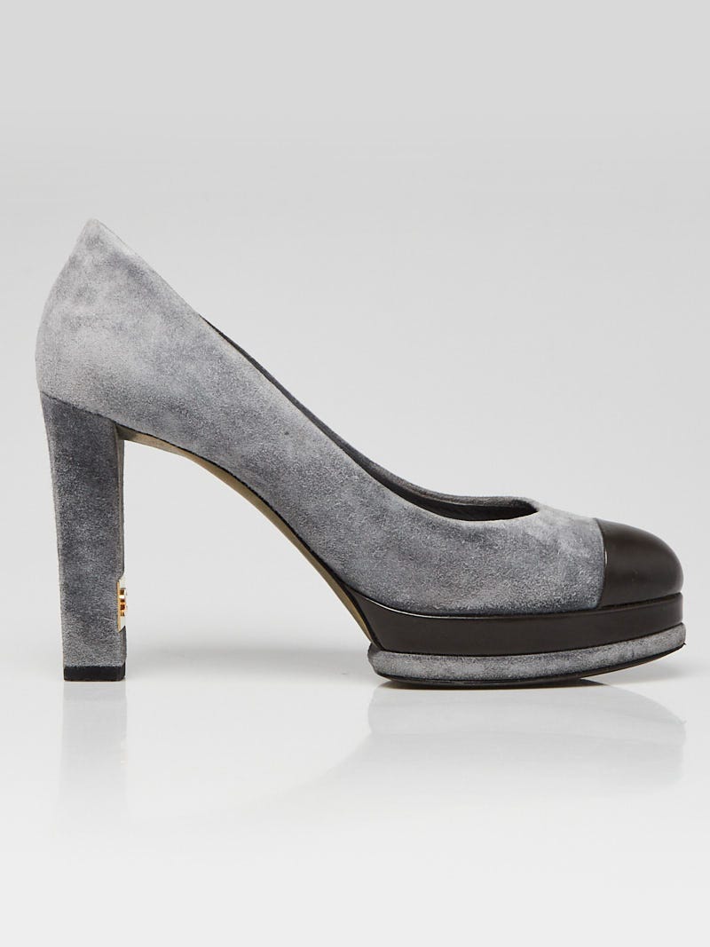 Chanel shoes CapToe Pumps Grey and Black High Heel Platform