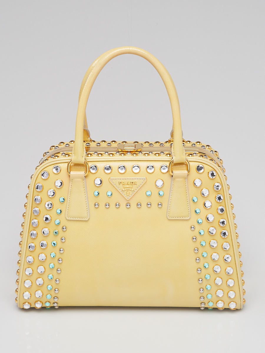 Prada Yellow Saffiano Lux Jeweled Borsa Cerniera Bag- BL808B 