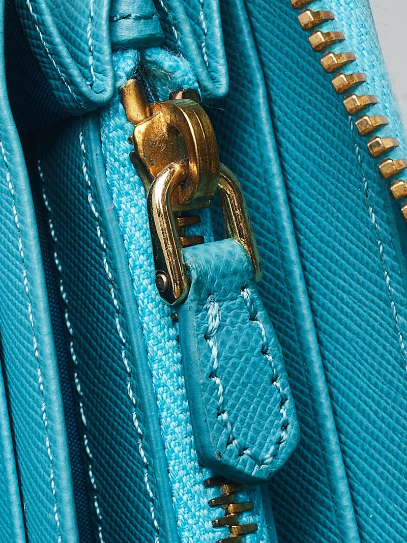 Prada Turquoise Saffiano Leather Zippy Organizer Wallet 2M1188