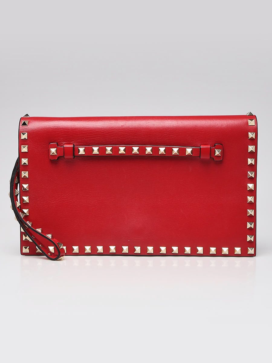 Valentino Red Leather Rockstud Clutch Bag