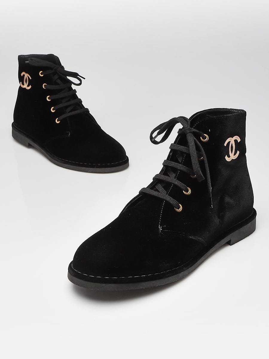 Chanel Black Velvet CC Short Boots Size 10.5/41