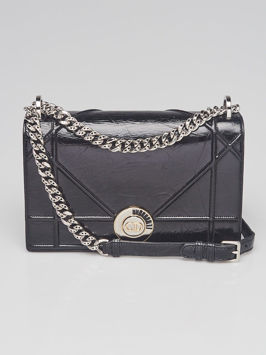 Christian Dior Black Crinkled Calfskin Leather Crystal Diorama