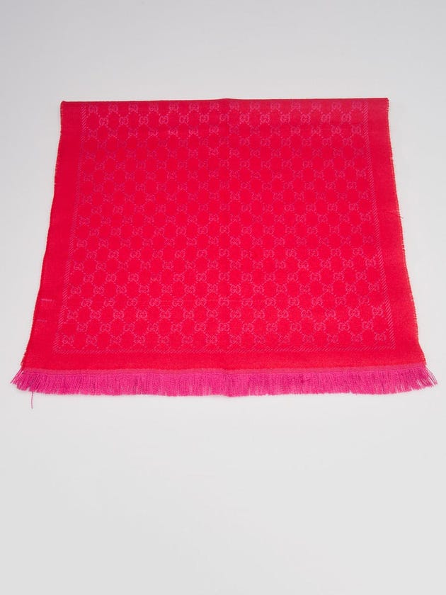 Gucci Red/Pink Wool GG Monogram Shawl Scarf