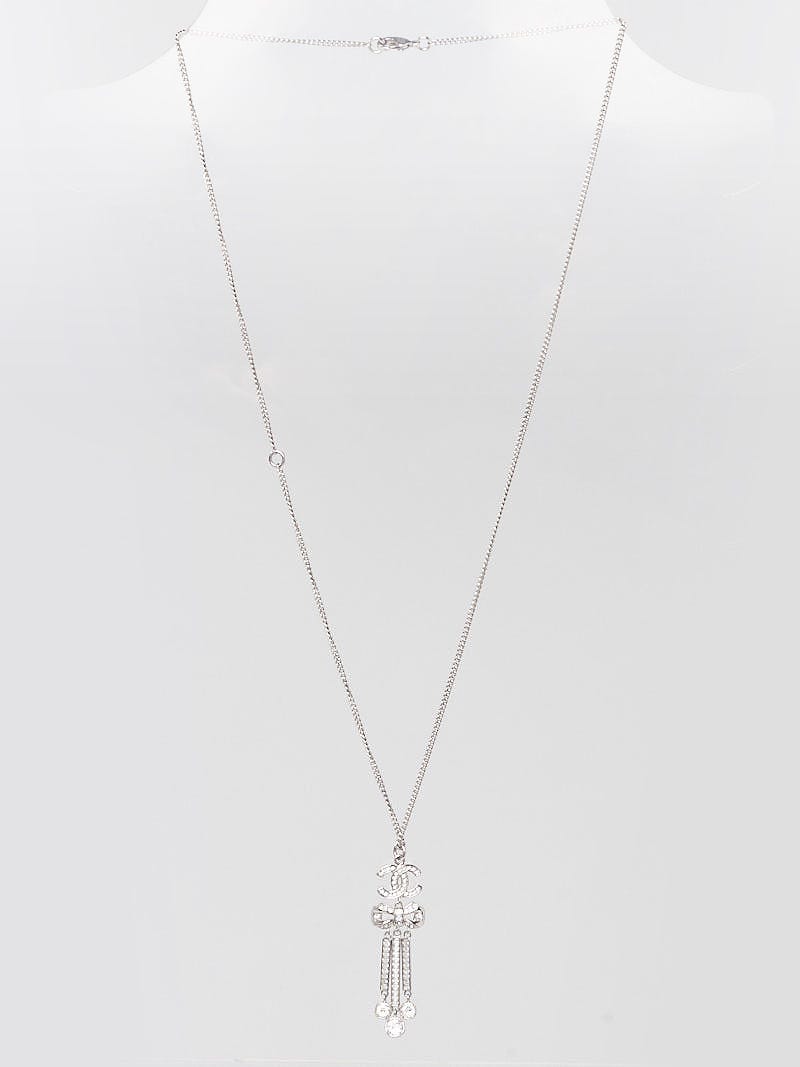 Chanel Silver Chain and Crystal CC Bow Necklace