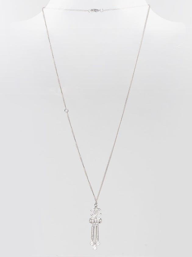 Chanel Silver Chain and Crystal CC Bow Necklace