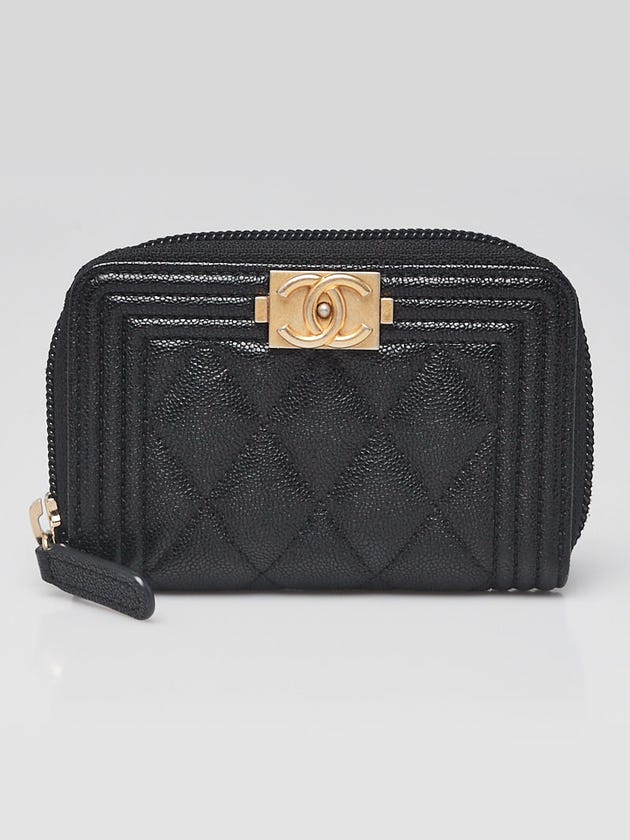 Chanel Black Chevron Quilted Lambskin Leather Boy Zip Coin Purse