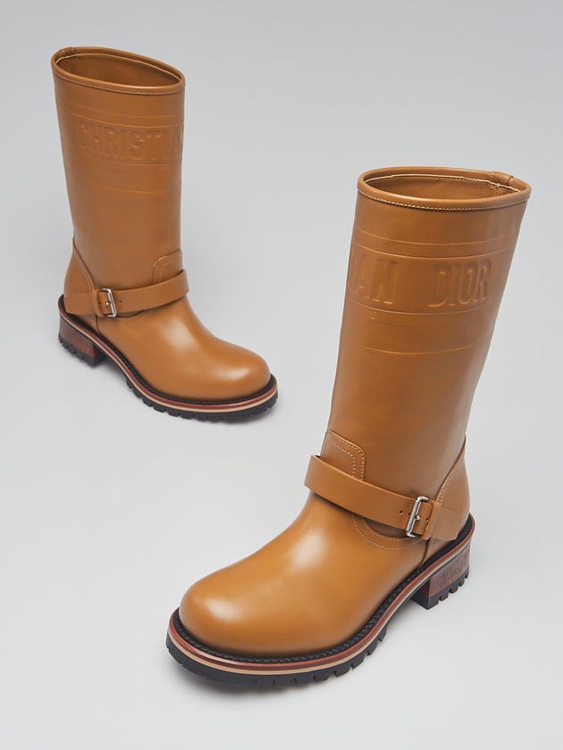 Christian Dior Beige Embossed Calfskin Leather Dior Quest Boots Size 6.5/37