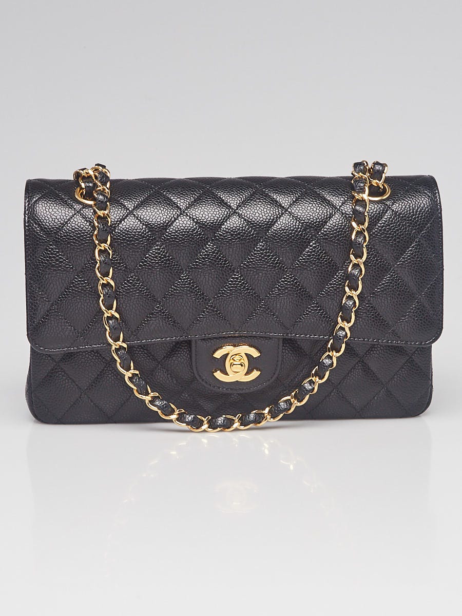 Chanel Black Quilted Caviar Leather Classic Medium Double Flap Bag