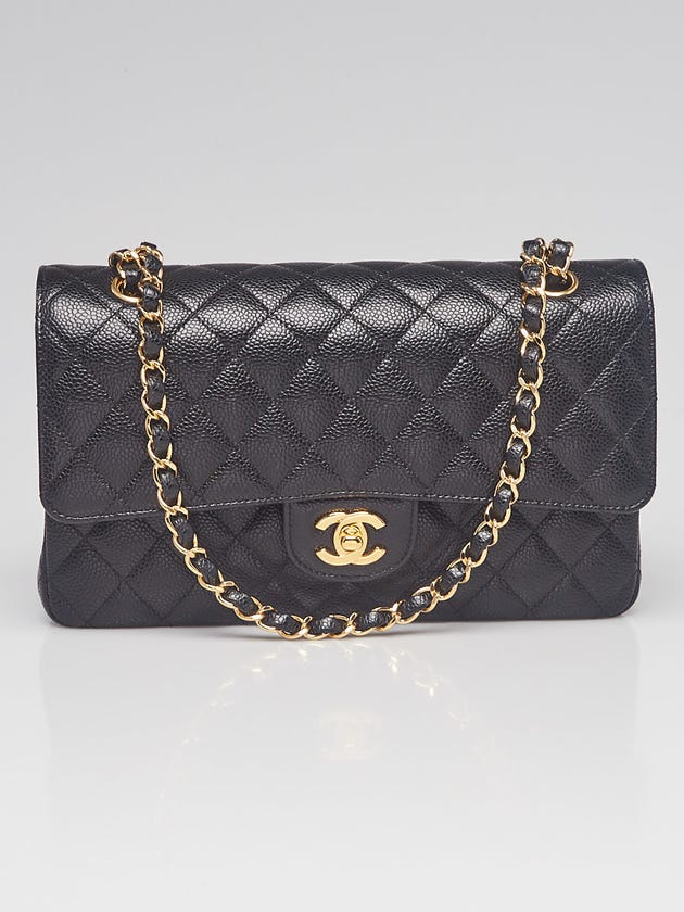 Chanel Black Quilted Caviar Leather Classic Medium Double Flap Bag