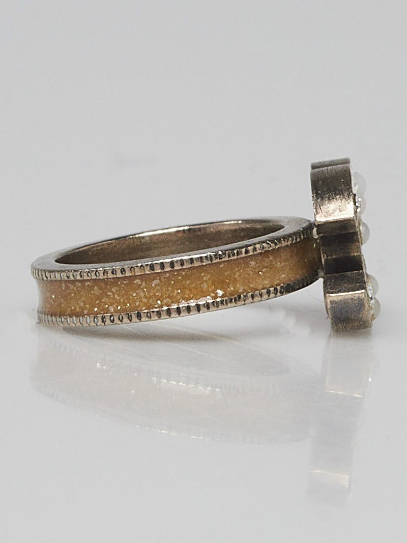 Chanel Goldtone Metal/Beige Resin/Crystal CC Cocktail Ring Size 6 - Окуляри  chanel жіночі іміджеві - RvceShops's Closet
