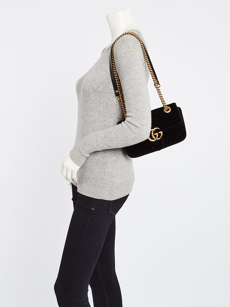 Gucci Black Quilted Velvet GG Marmont Mini Crossbody Bag