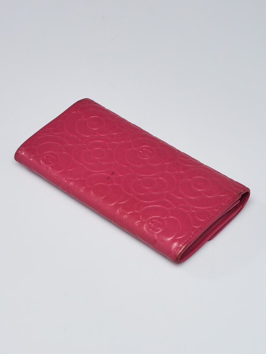 Chanel Dark Pink Black Camellia Embossed Lambskin Leather L Chanel Dark Pink Black Camellia Embossed Lambskin Leather L