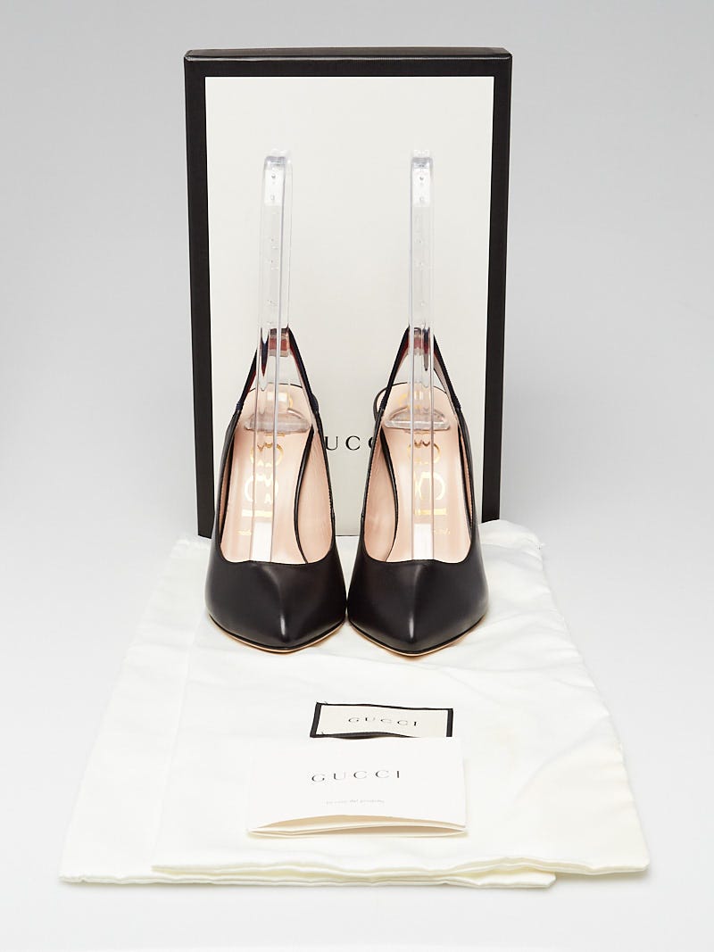 Gucci Black Leather Vintage Web Sylvie Slingback Pumps Size