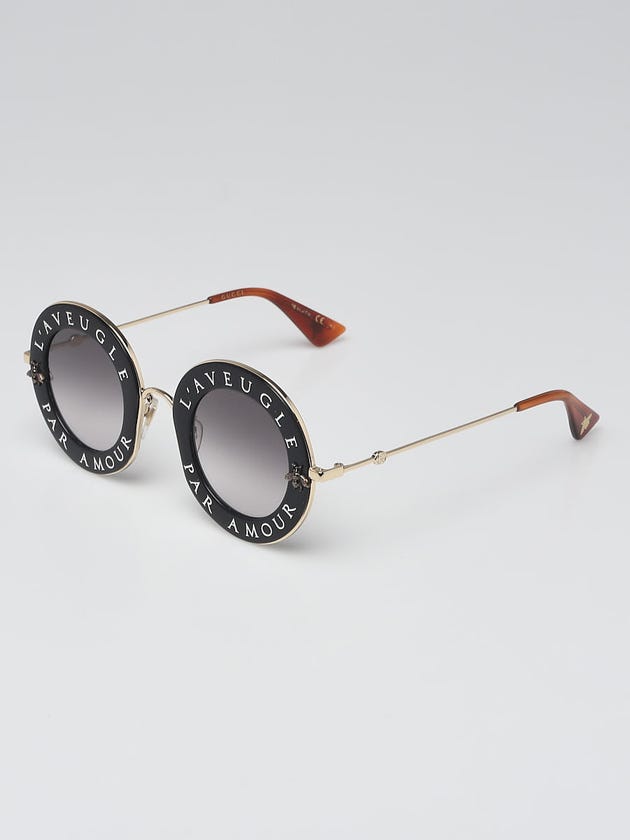 Gucci Black Acetate Round Frame L'Aveugle Par Amour Sunglasses - GG0113S