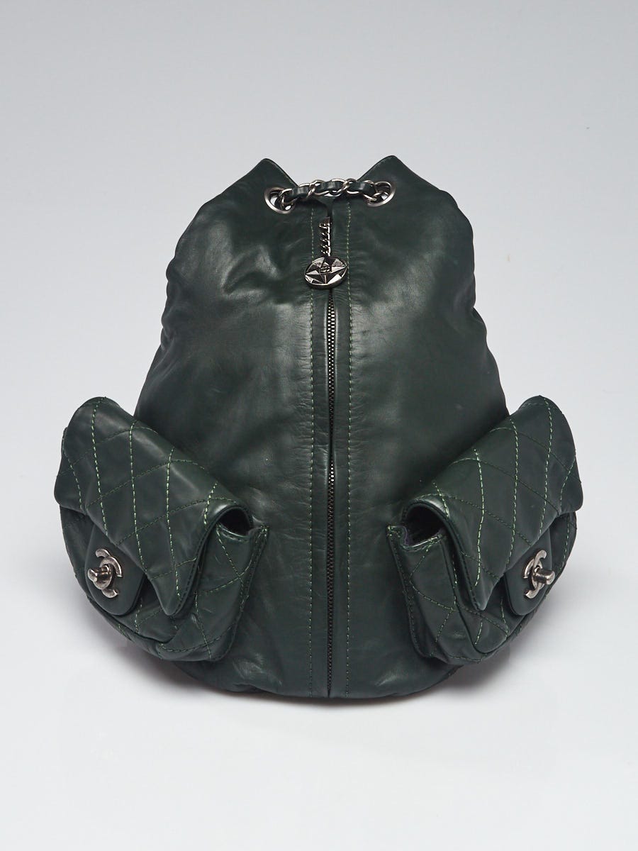 Chanel Green Lambskin Leather Large Backpack is Back Bag