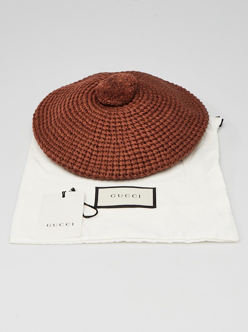 Gucci Brown Woven Cotton Beret Size M