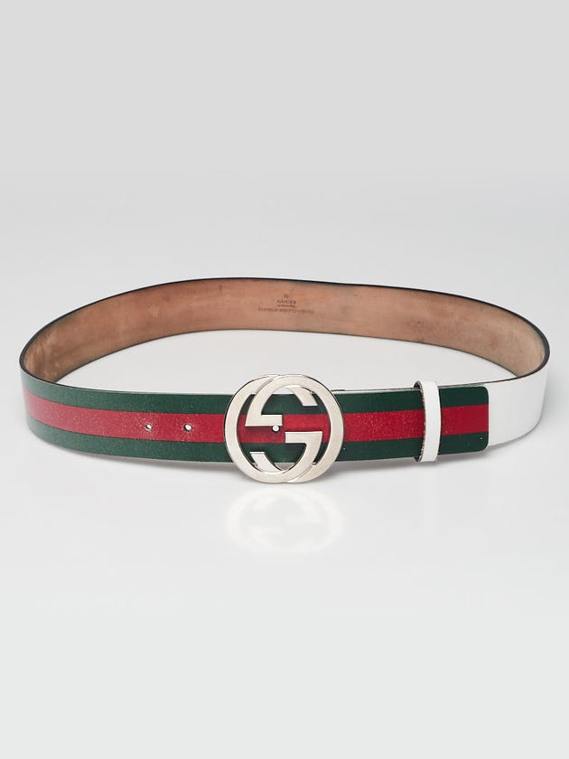 Gucci White Leather Gradient Vintage Web Interlocking G Buckle Belt Size 90/36